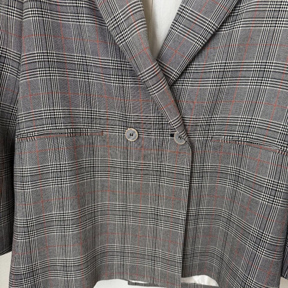 Zara Basic gray plaid double-breasted blazer - image 4